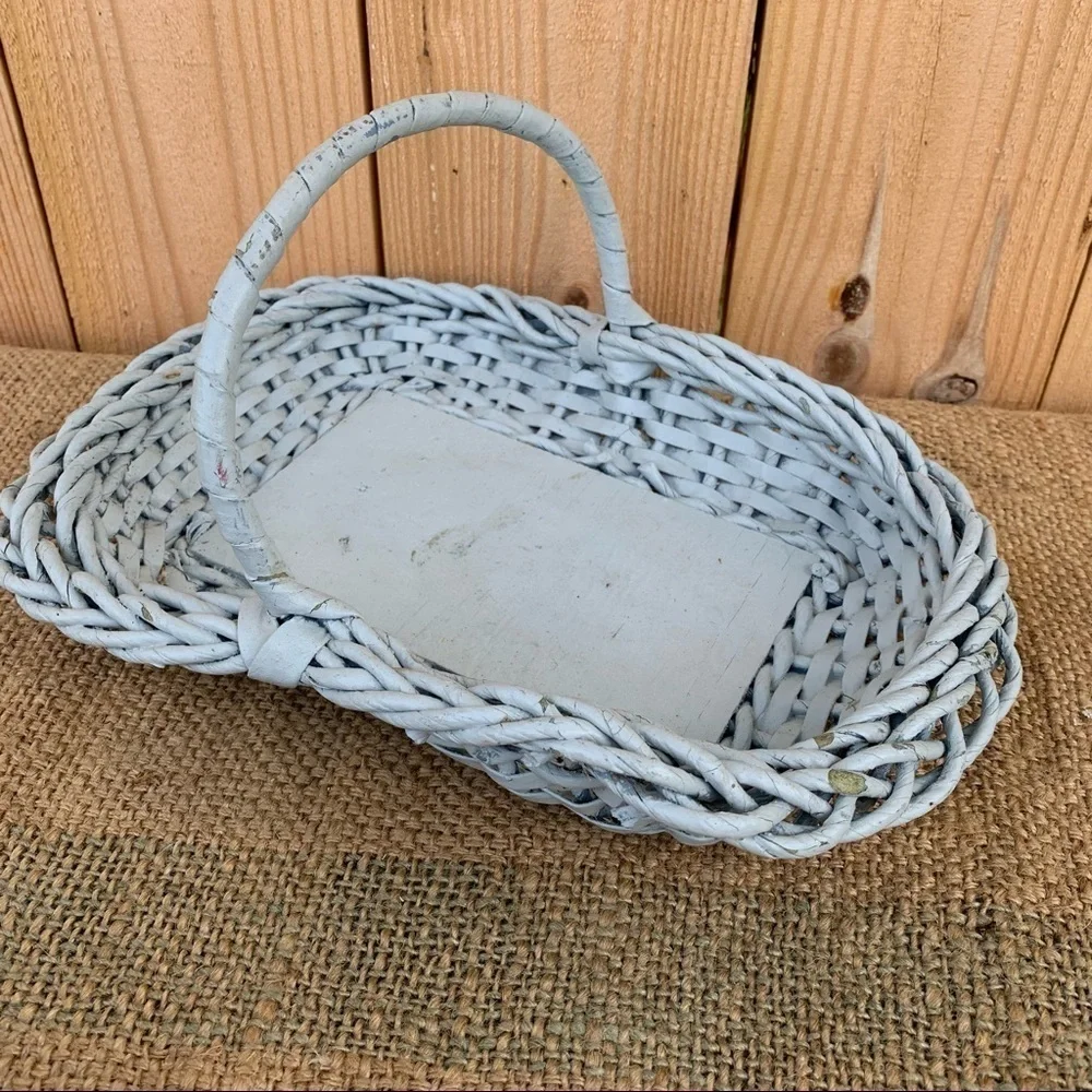 Cute Small Vintage Soft Blue / Gray Farm Basket Bathroom Kitchen